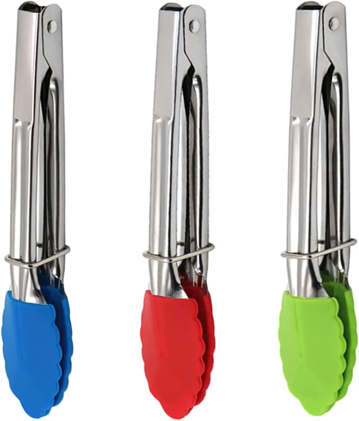 3 PCS Mini Kitchen Tongs with Silicone Tips, 7-Inch Non-Stick Small Tongs with Stainless Steel Silicon Handles, Heat Resistant for Cooking and Serving, 3-Piece Set(Multi-Color) Mini Plastic Buffet Serving Tongs