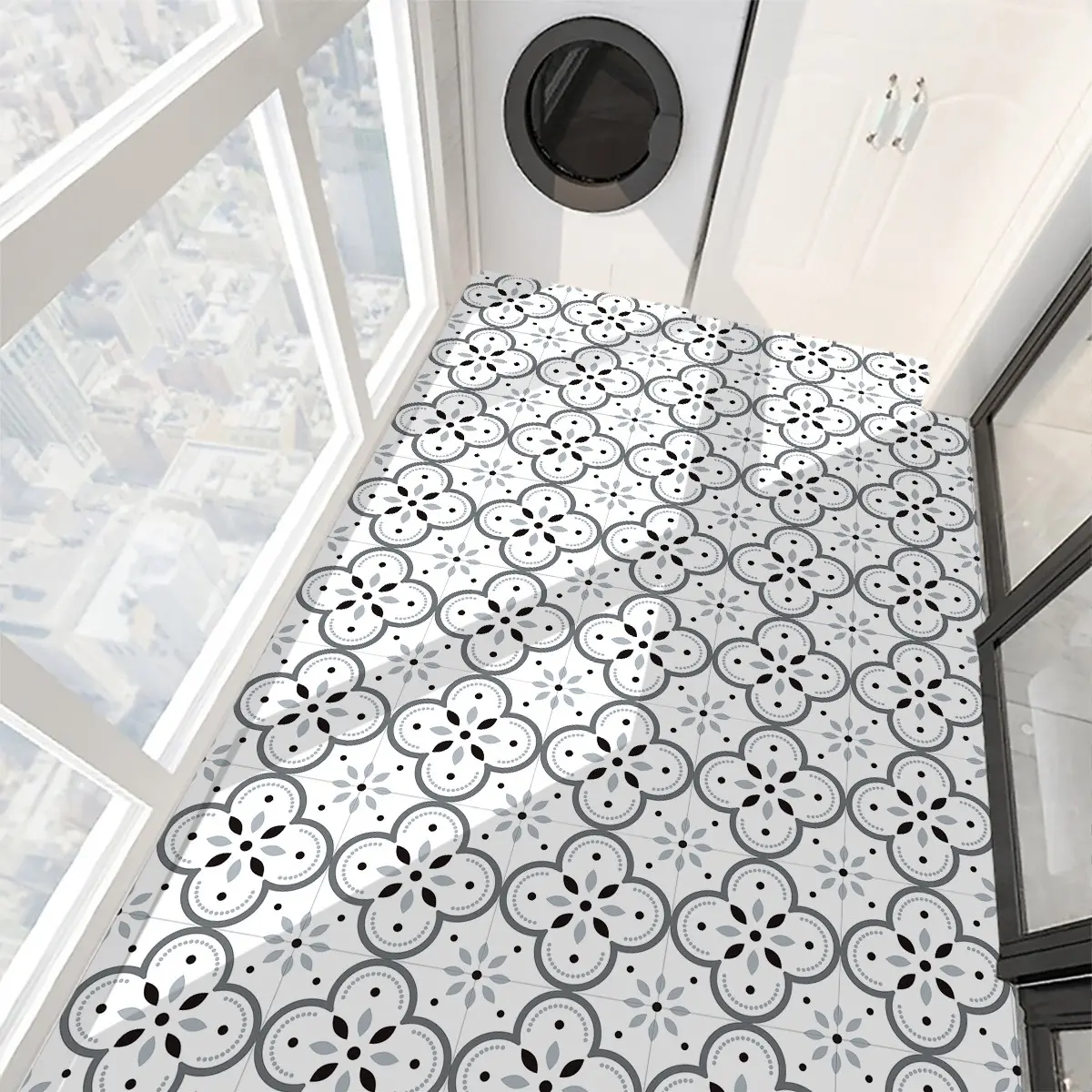 10-Piece Self-Adhesive Floor Stickers Vintage Style Floral Pattern Waterproof Oilproof Removable Decorative Floor Sticker Kitchen Bedroom Universal Flooring Decals