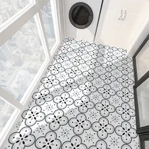 10-Piece Self-Adhesive Floor Stickers Vintage Style Floral Pattern Waterproof Oilproof Removable Decorative Floor Sticker Kitchen Bedroom Universal Flooring Decals