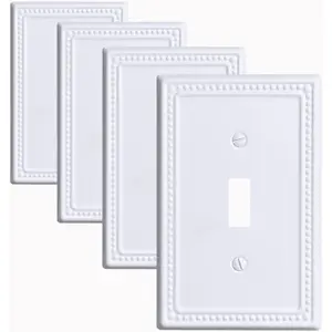 Metal Outlet Covers Wall Plates, White Beadboard  Plate Cover, Receptacle Light  Covers, Decorative Electrical Outlet Cover(1 Gang Toggle 4 Pack)