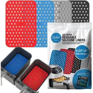 Reusable Air Fryer Liners 4 Pack for Dual Basket Fryers Rectangle Silicone Airfryer Liners 5.25 x 8” for Basket Easy to Clean Non-Stick Air Fryer Accessories Parchment Paper Replacement