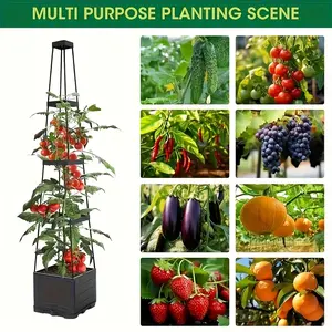 57 Inch Ultra High Vertical Tomato Planting Rack with Ladder and Stand, Space Saving Vertical Planting System for Balcony, Patio, Backyard, Easy to Assemble, Perfect for Tomato, Herb, Vegetable - Modern Black Design for Easy Watering and Air Circulation