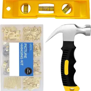 UPSTYL 222pcs Picture Hanging Kit, Hammer, Level, Picture Hanger Assortment, Heavy Duty Frame Hooks with Nails, Hanging Wire, Screw Eyes, D Ring and Sawtooth Hardware for Frames Mounting at Home