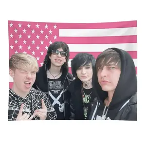 Sam & Colby Pink American Flag Group Tapestry 3x5 FT - Polyester American Trend Wall Hanging for Bedroom & Dorm Decor, Paranormal Fan Art Banner