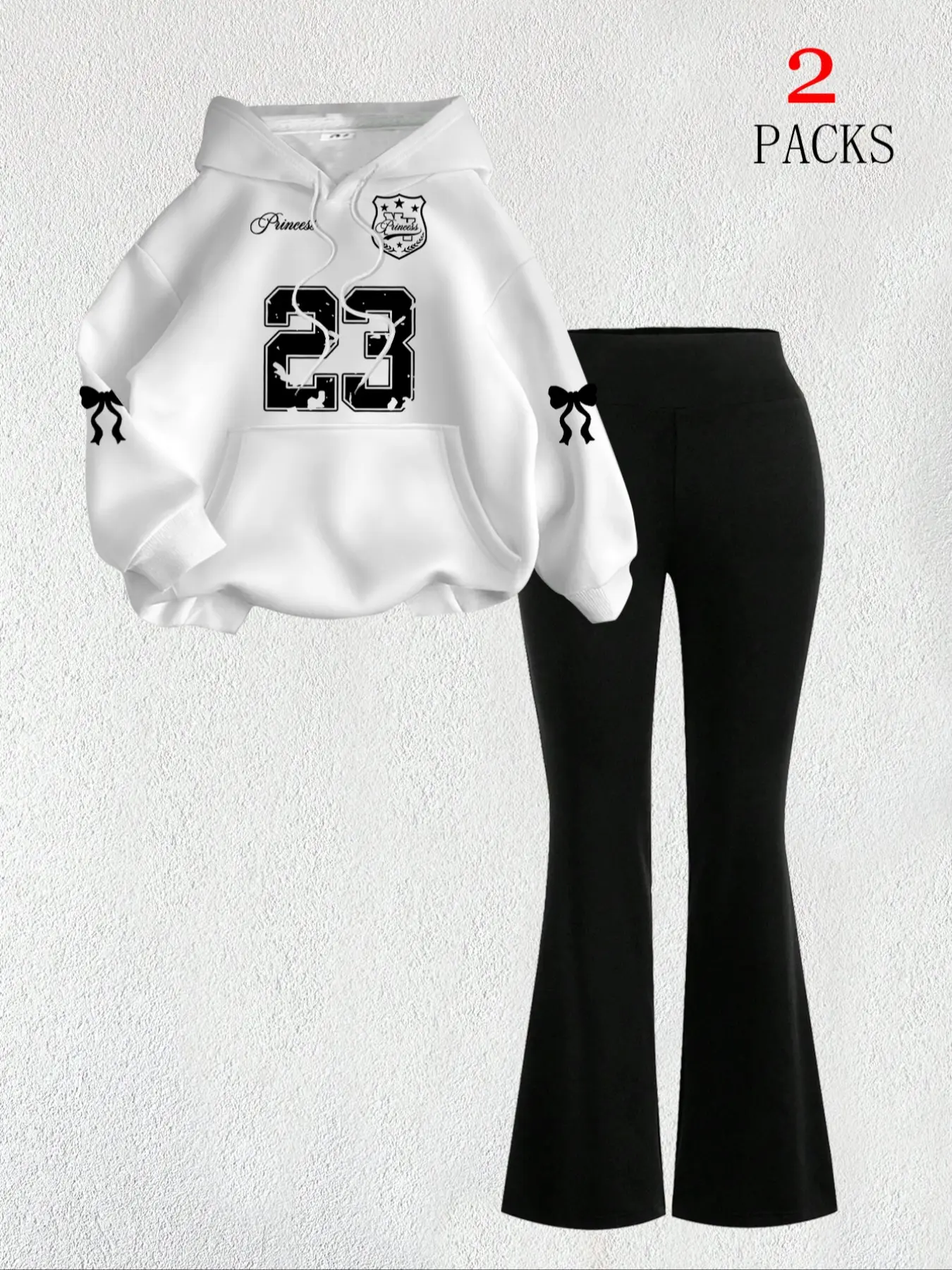Women's Warm Sweatshirt Set + Slim Fit Flare Pants, Casual Style, Loose-Fit, Summer Wear, Comfortable Fabric, Daily Use, Womenswear, Apparel