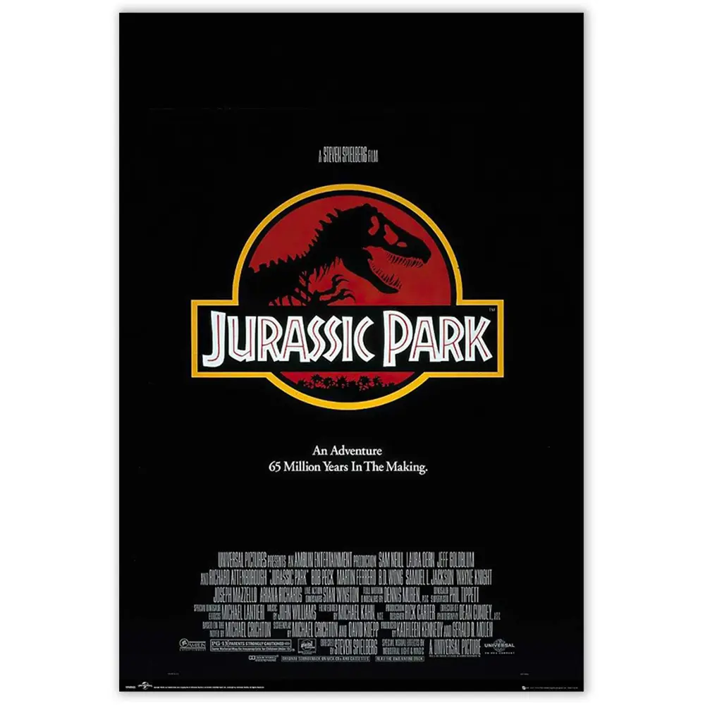 Jurassic Park Steven Spielberg Film Artistic 24x36in Regular-Style Poster Print, Vintage Design Wood-Framed Home Decor for Kid Room, Balcony, Wardrobe Wall Decoration