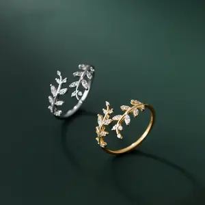 s925 sterling silver Leaf  Women Elegant Engagement Trendy Exquisite Promise Ring, Chic Gorgeous Jewelry As Gift for Girlfriend,Artificial Zircon Decor Cuff Ring for Galentine's Party Style Open Adjustable Ring, Fashion Jewelry Gift Ideal for Women & Girl