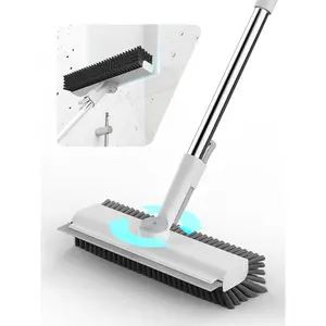 Floor Scrub Brush with Long Handle, 3 in 1 Scrape and Heavy-Duty Stiff Bristle Floor  Brush with  and Tweezer for Cleaning Tile Wall Deck Bathroom Patio Garage Kitchen (White)