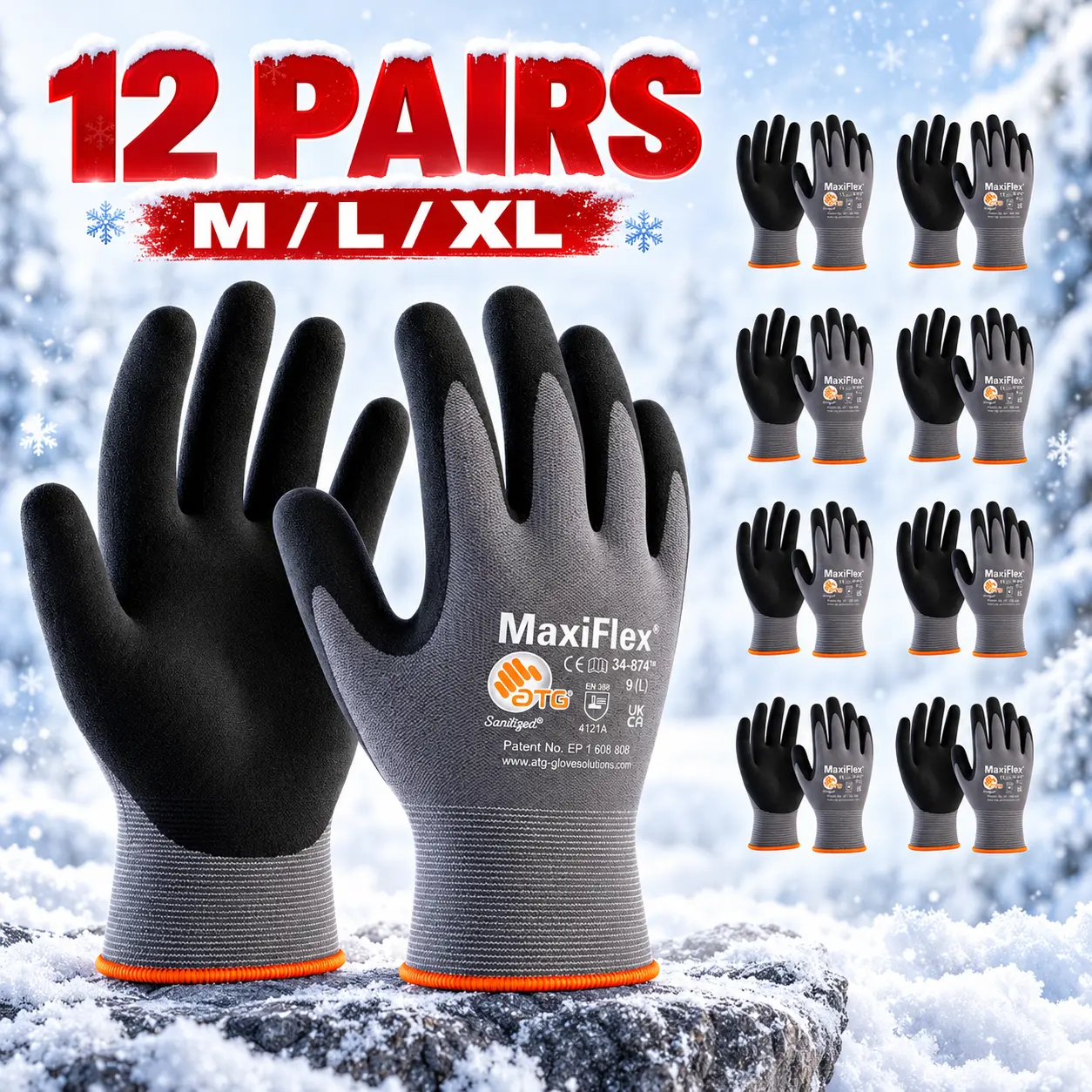 12 Pairs MaxiFlex Gloves, Micro-Foam Nitrile Palm Coated with Breathable Lightweight Liner, Comfortable Dexterity, Precision Grip and Flexible Handling for Warehouse, Mechanics, Construction and Maintenance