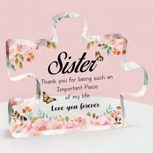 Engraved Acrylic Block Puzzle Plaque, 3.9x3.3 Inch Decorative Gift for Sisters, Perfect for Christmas & Graduation Celebrations