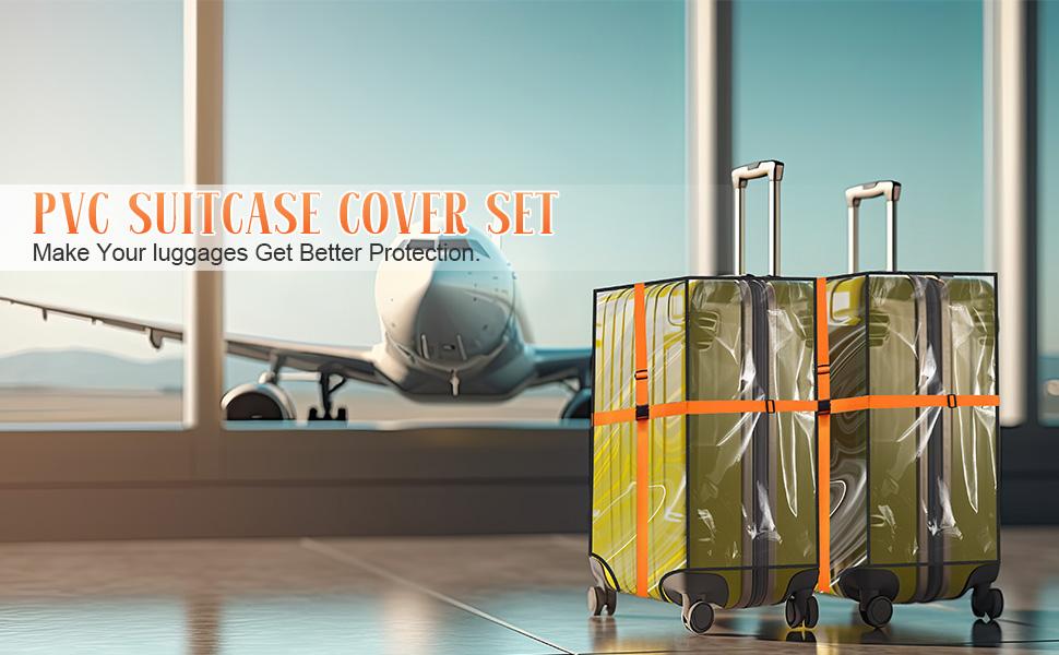 Waterproof Pvc Luggage Cover Set Includes 3 Transparent Luggage Covers and 3 Adjustable Luggage Straps, Suitable for 20, 24, and 28-Inch Suitcases.