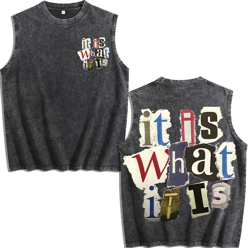 Men's Letter Print Distressed Trim Sleeveless Graphic Tee, Regular Fit Casual Retro Vintage Graphic Tank Top for Summer, Men's Top for Daily Wear, Socks Washed Vest Fathers Day Gifts
