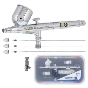 Master Airbrush G233 Pro Set with 3 Nozzle Sets 0.2 0.3 & 0.5mm Needles Fluid Tips Air Caps Dual Action Gravity Feed 1/3oz Cup Cutaway Handle