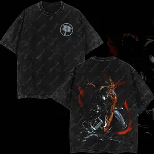 Superstyle God of Thunder "Prince of Asgard" Odinson MCU Comic Edition Double Printed Oversize Lightweight Acid Washed Tee TV Series Graphic Design Top Cotton Streetwear Comic Superheroes T-Shirt Clothes Menswear Womenswear 2CP WOM