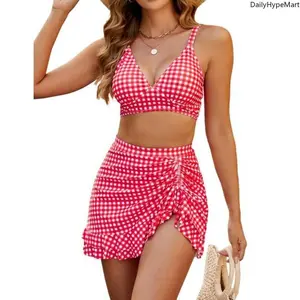 Women's High-Waisted Tummy Control Gingham 2-Piece Swimsuit, Bathing Suit for Swimsuit Tummy Control Needs, Swimsuits Tummy Control