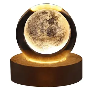 3d Crystal Ball Night Light, High Quality Decorations Galaxy Solar System Planets Space Glass Balls Home Decoration Kids Crystal Balls with Wooden Base, USB Charging, LED Bedroom Home Art Decoration [Class A Energy Efficiency]