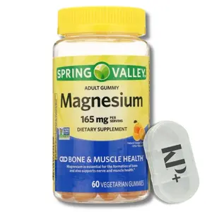 Spring Valley, Magnesium Gummies, Orange Flavor, 165 mg, 60 Count Magnesium Dietary Supplement Bundle with Pill case