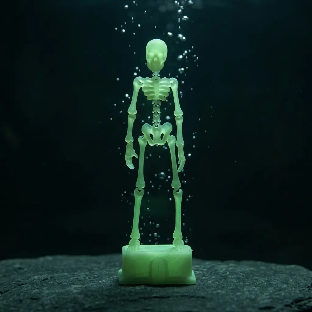 Glow-in-the-Dark Dancing Skeleton Fish Tank Ornament, Air Bubble-Powered Moving 3D Skull Aquarium Decor with Secure Suction Base, Aquascape Accent for Betta Fish Tanks, Halloween Home Displays