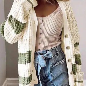 Women's Colorblock Button Front Cardigan,?Cardigan for Women, Casual Drop Shoulder V Neck Knitwear, Ladies' Knit Clothing for Daily Wear, Going Out Outfits 2024