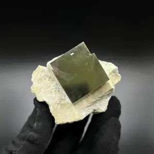 Rectangular Pyrite Crystal on Matrix from Mina Ampliación A Victoria, Navajún, Spain.