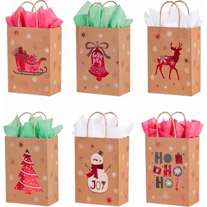 24 Pack Small Christmas  Bags With Tissue Paper
