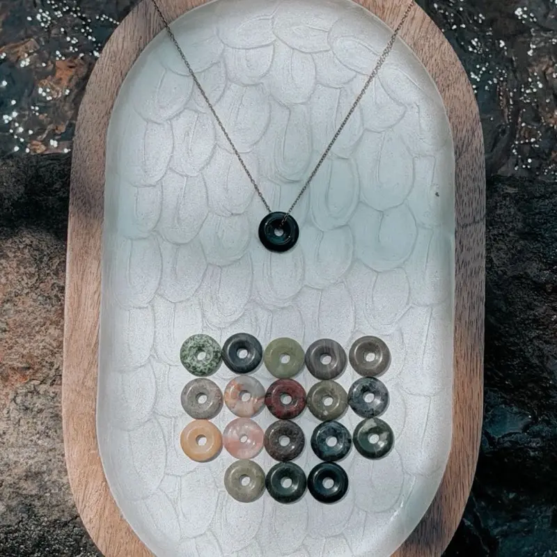Assorted Materials Donut Crystal Necklace, 18k Stainless Steel Chain