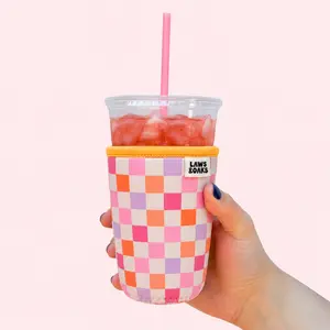Pink Lemonade Checks Coffee Sleeve Reusable Neoprene Cup Sleeve Eco-Friendly Comfortable Drink Sleeve for Iced Coffee Drinkware Accessories