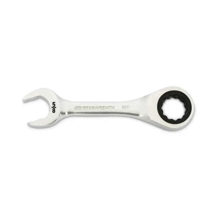 GearWrench KD86855 0.62 in. 90 Tooth 12 Point Stubby Combination Ratcheting Wrench, Alloy Steel, 4-Degree Ratcheting Arc, 60% Greater Access, Bright Full-Polish Chrome Finish, Color-Coded Markings