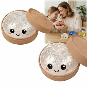 Glitter Mega Rainbow Dumpling Squishy with Steamer Box Anxiety Stress Relief Sensory Fidget Gift Soft Squeeze Decompression Dough Toy Cute Office Desk Decor