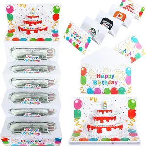 6 Slots Birthday Money Envelope for Cash Gifts 3D Cake Birthday Card Money Holder with Envelopes Surprise Money Gift Card Booklet Money Gift Ideas for Men Women (Colorful)
