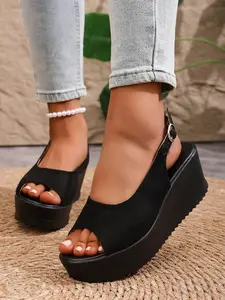 Women's Snake Pattern Wedge Sandals, Open Toe Thick Sole Fashion Casual Beach Vacation Shoes, Comfortable PU Leather Summer Footwear