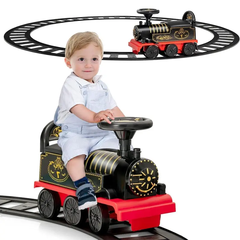 Costway 6V Electric Ride on Train with 16 Track Pieces, Toddler Ride-on Train Set with Flashing Light, Storage Seat & Anti-tilt Device,Playable Without Tracks, Gift for Boys Girls,Christmas Festival Gift Black Friday Cyber Monday Gift Season BlackFriday