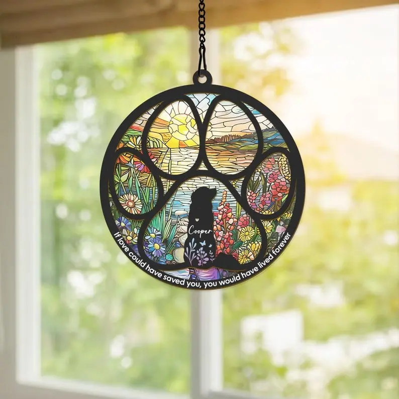 Personalized Dog Memorial Hanging Suncatcher, Custom Dog Paw Suncatcher, Dog Memorial Gift, Dog Loss Gift, Pet Lovers, Special Gift