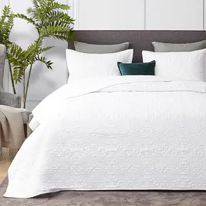 White Queen Size - Baroque Ultrasonic All Season Bedspread Queen, Soft Lightweight Coverlet Bedding Set, 3 Piece (1, 2 Pillow Shams)