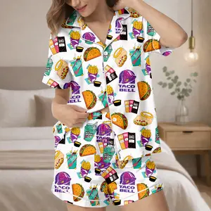 TacoBell Pajamas Set, TacoBell Sleep Wear, Satin Pajamas For Women