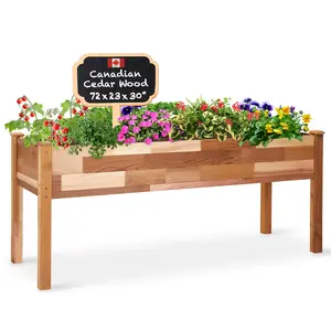 Jumbl Raised Canadian Cedar Garden Bed | Elevated Wood Planter for Growing Fresh Herbs, Vegetables, Flowers, Succulents | 72x23x30”