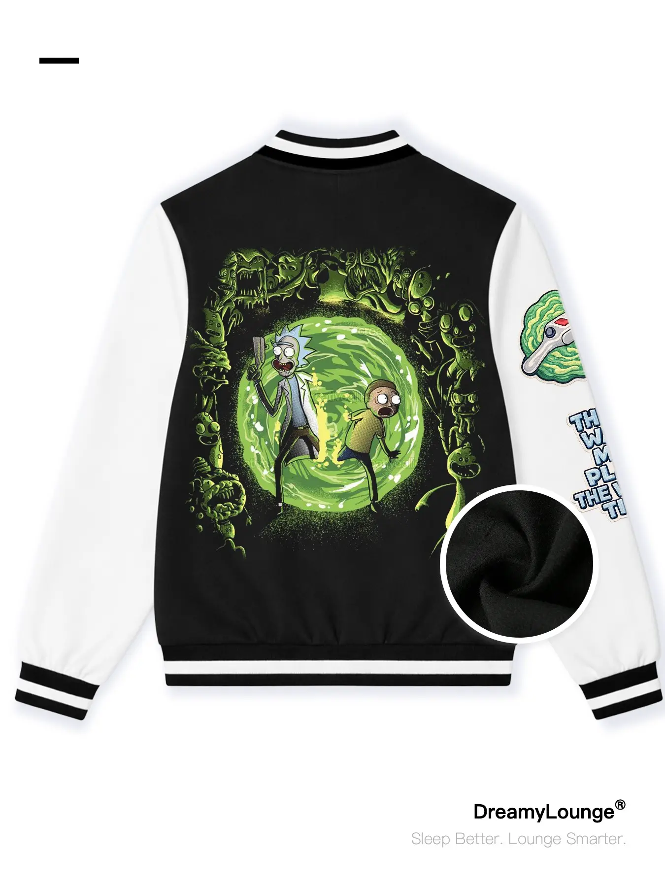Rick and Morty Universe Portal Graphic Print Baseball Jacket, Casual Loose-Fit, Warm and Breathable, Ideal for Outdoor or Home Wear, Comfortable Pullover