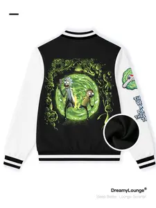 Rick and Morty Universe Portal Print Baseball Jacket, Casual Loose-Fit, Warm and Breathable, Ideal for Outdoor or Home Wear, Comfortable Pullover
