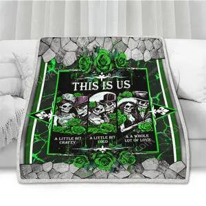 Green Skull Couple, This is Us A Little Bit Crayzy All Season Blanket, Gifts For Skull Lovers, Pattern Green, Skull Decor Sofa Throw Blanket Comfort Warmth Soft Blanket Fleece Blanket, Sherpa Blanket
