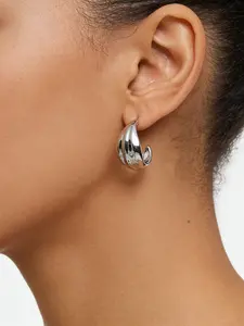 Smooth Wave Silver Half-Hoop Earrings (1 Pair), Modern Minimalist Jewelry for Everyday, Work & Party, Perfect Gift for Women