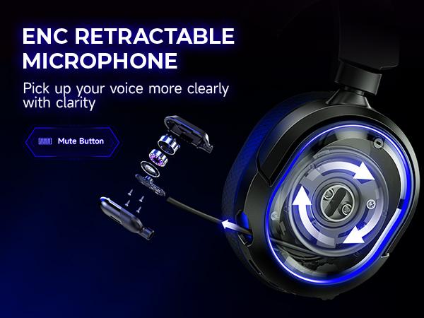 Picun G2 Over Ear Wireless Gaming Headset with Mic - Gaming Accessories, Bluetooth 5.4 Headphones, 7.1 Virtual Immersive Sound, 2.4GHz/Wired Connectivity, 5ms Lagfree Play, ENC Noise-Canceling Retractable Mic, RGB Lighting, PC Accessories for PC, PS5, PS4