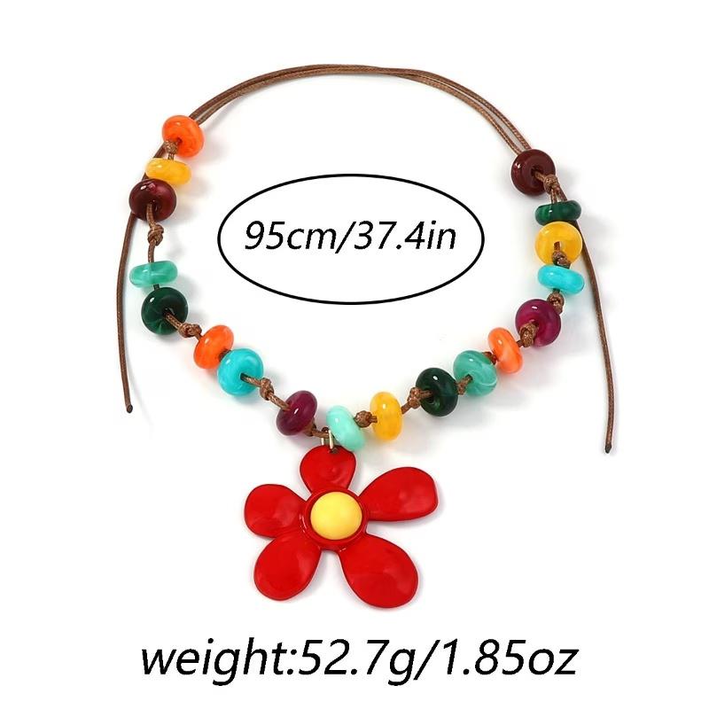 Bohemian Easy Fashion Colorful String Bead Necklace with Exaggerated Flower Pendant for Women'S Necklaces