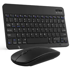 Wireless Bluetooth Keyboard & Mouse Combo, 10 Inch Ultra-Thin Portable Keyboard, Dual Battery Rechargeable Single Mode Mouse, Ergonomic Compact Set for iOS Android Windows Laptop Tablet