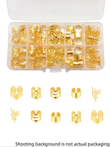 50pcs Elegant Classic Gold-Color Alloy Hair Jewelry for Braids, Dreadlocks, Twists, Adjustable Hair Rings & Cuffs, Intricate Design, Vintage-Style Accessory