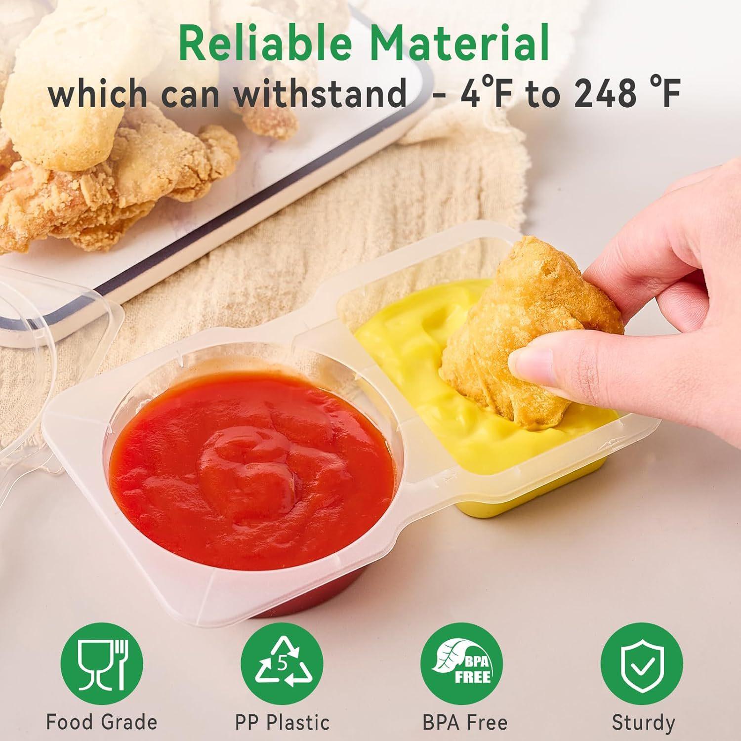 20/40 Sets Double Compartment Condiment Container With Lids, Reusable Snack Container for Sauces and Snacks, Disposable Snack Containers, Ideal for On-the-Go Meals and Parties