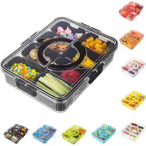Patent Design Ribbed Snackle Box Container Divided Serving Tray with Lid and Handle -Charcuterie Container Portable Storage Organizer for Candy, Fruit, Beach, Picnics(1 pcs, Black)
