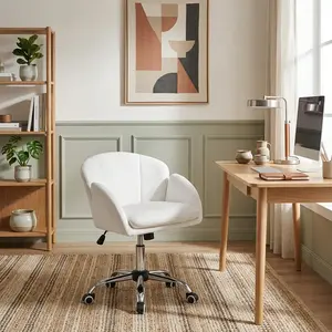 Modern Velvet Swivel Desk Chair Height Adjustable Ergonomic Office Chair Dual Layer Thick Cushion Rolling Leisure Chair Stylish Upholstered Vanity Chair Furniture for Home Bedroom Office Dressing Room