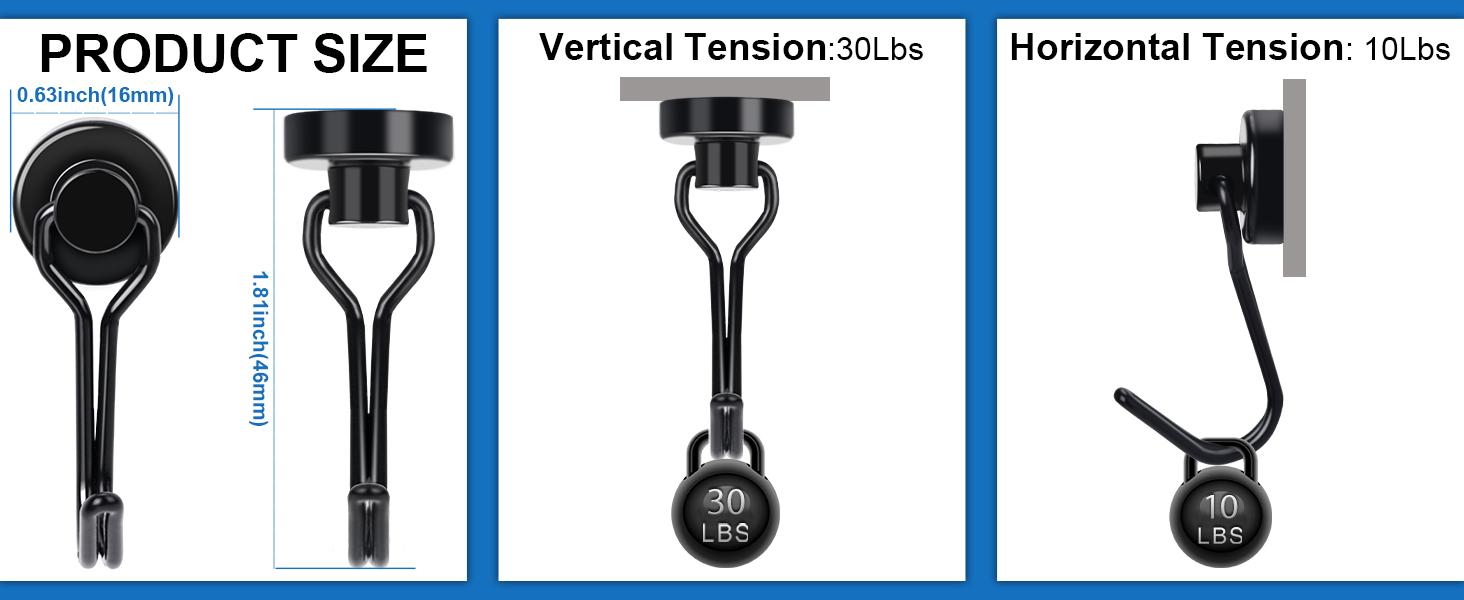 6 Pack Black Magnetic Hooks, 30lbs+ Heavy Duty Strong Magnets, 2026 Cruise Ship Essentials for Cabin, Refrigerator, Grill, Kitchen & Travel Hanging