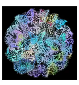 100Pcs Butterfly Holographic Stickers - Glitter Resin Stickers Transparent Waterproof Butterfly Stickers for Water Bottle Laptops Phone Case Journal Scrapbook Stickers