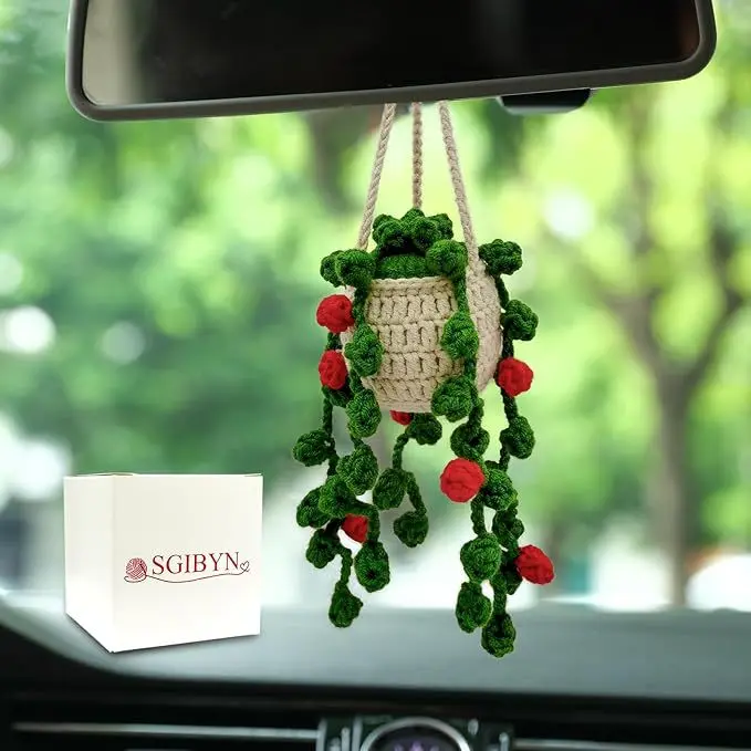 Car pendant - red flower